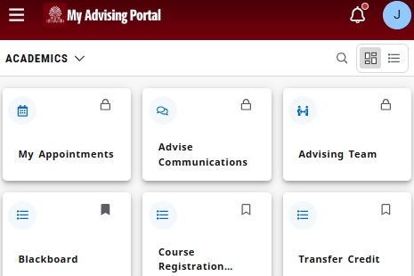 student view of My Advising Portal home screen